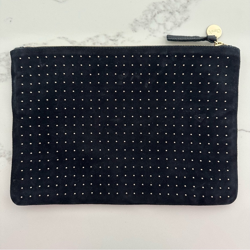 Clare V Studded Clutch Suede Pouch in Black with Gold - Picture 4 of 8